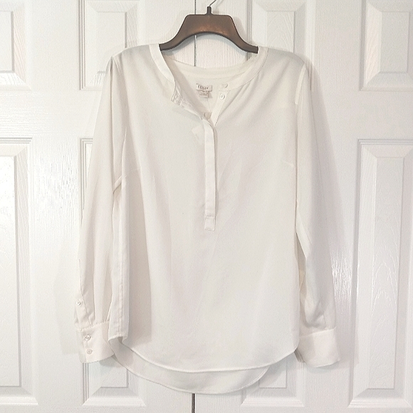 J. Crew Tops - J Crew Long Sleeve Shirt Top Ivory Medium Tunic Sheer Loose Fit New Hi Low